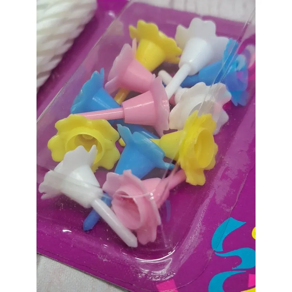 VTG Betty Crocker Birthday Candles With Holders 2.5" Striped Candles Pink Yellow - Picture 6 of 6